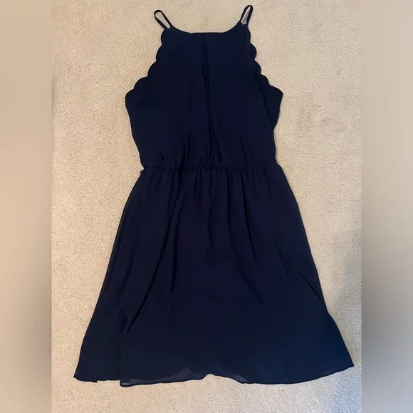 bcx navy blue dress $170 BCX Juniors' Navy Blue Notch Neck Double Strap Glitter Lace Dress Size 5